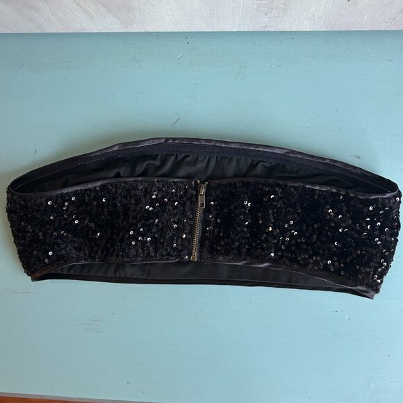Black Sequin Bandeau Crop Top Size XS - Picture 4 of 11